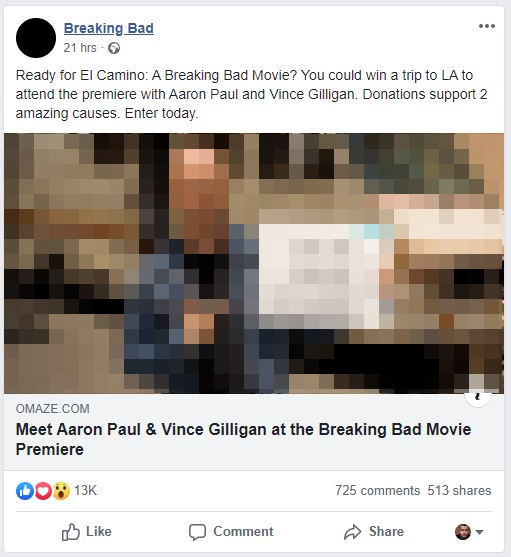 Omaze Facebook Advert - Breaking Bad